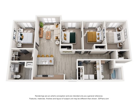 Floor plan for 4 beds, 2 baths, 1496 sqft